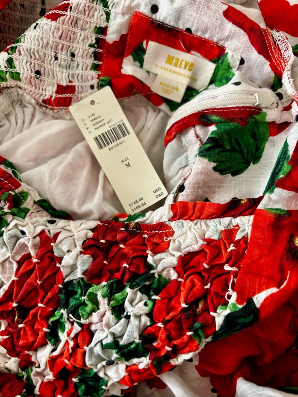 NWT Anthropologie Maeve Square Neck Smocked Babydoll Mini Dress Size Medium M - Picture 7 of 9